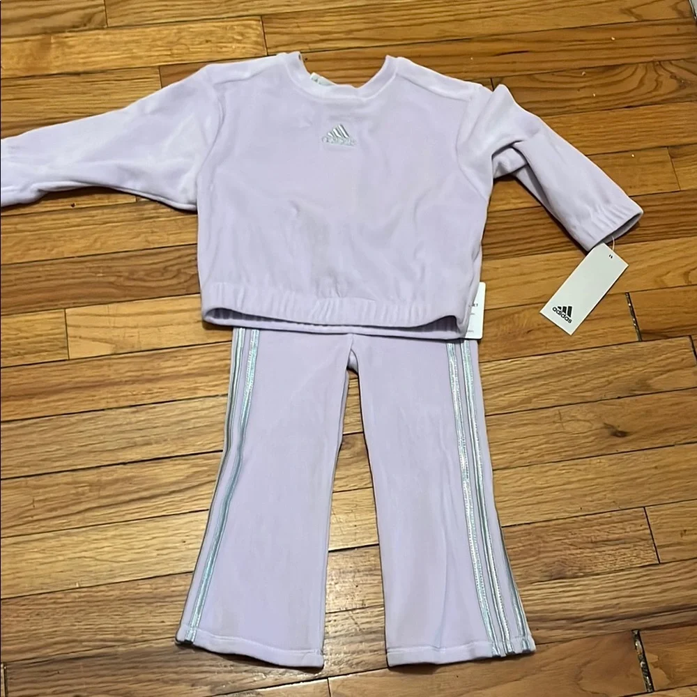 Adidas Lavender Velvet Set flare pants crew sweatshirt